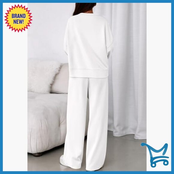 Matching Loungewear Set Long Sleeve Sweatshirt Wide Leg Pants Medium - Picture 4 of 7